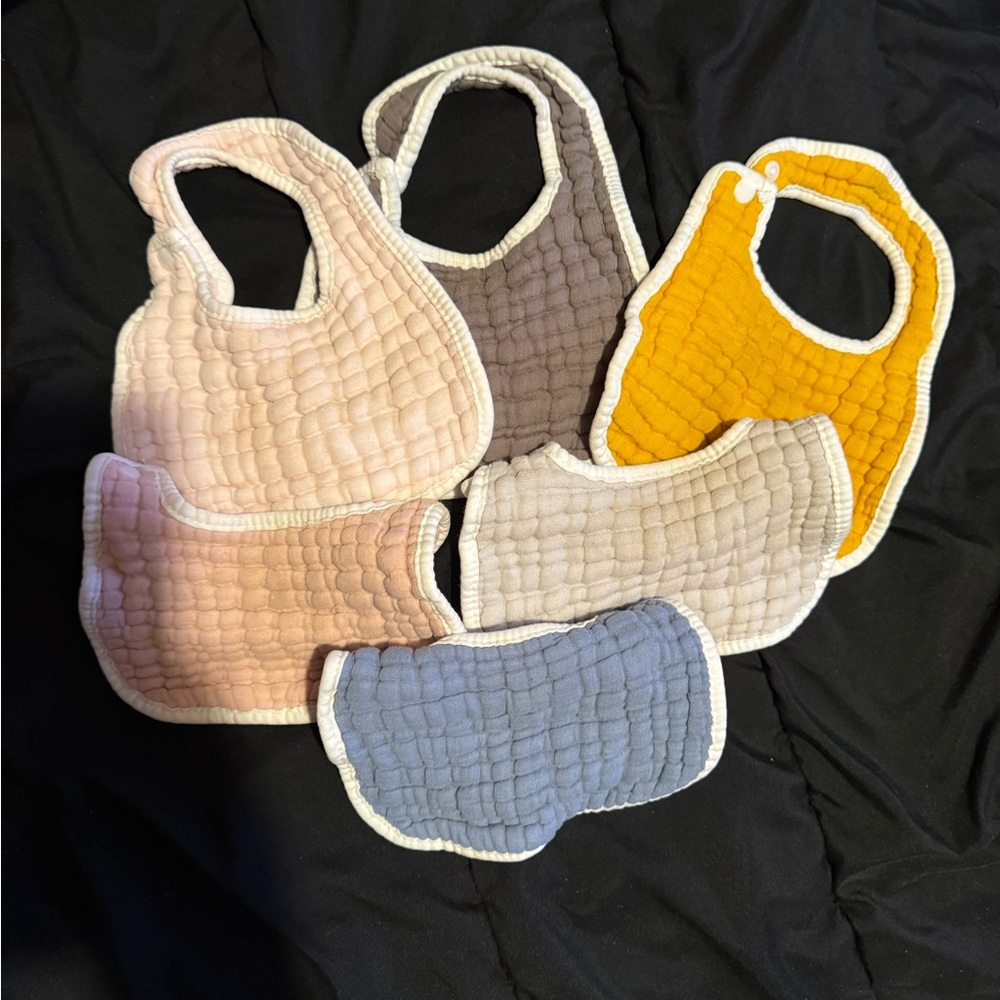 Quilted Baby Bib Set - Pink, Brown, Yellow, Blue